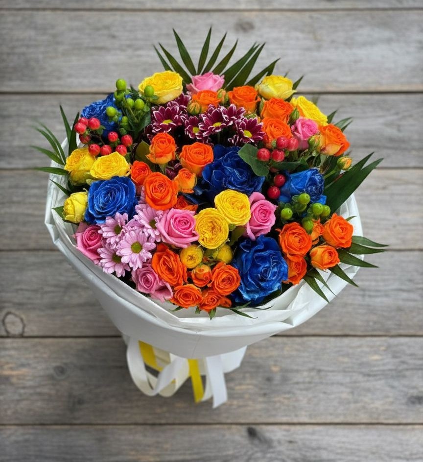 Букет цветов из: Розы и Хризантемы в Поселок Кузяевского фарфорового завода