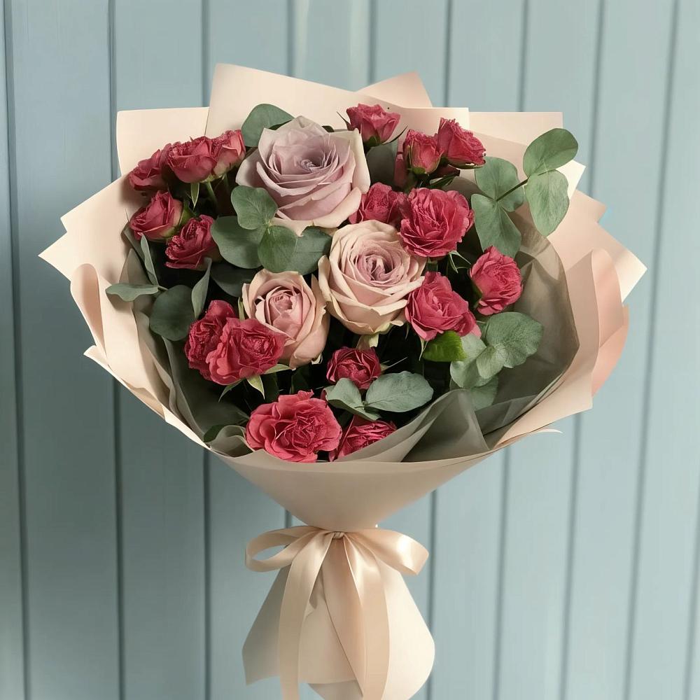 Букет цветов из: Гвоздики и Розы в Поселок Кузяевского фарфорового завода