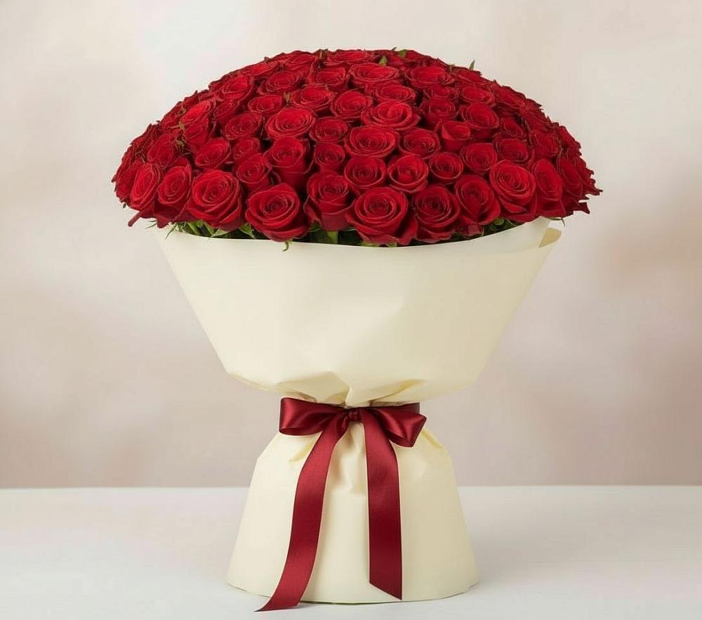Букет 101 Красная роза Милано в Поселок Кузяевского фарфорового завода