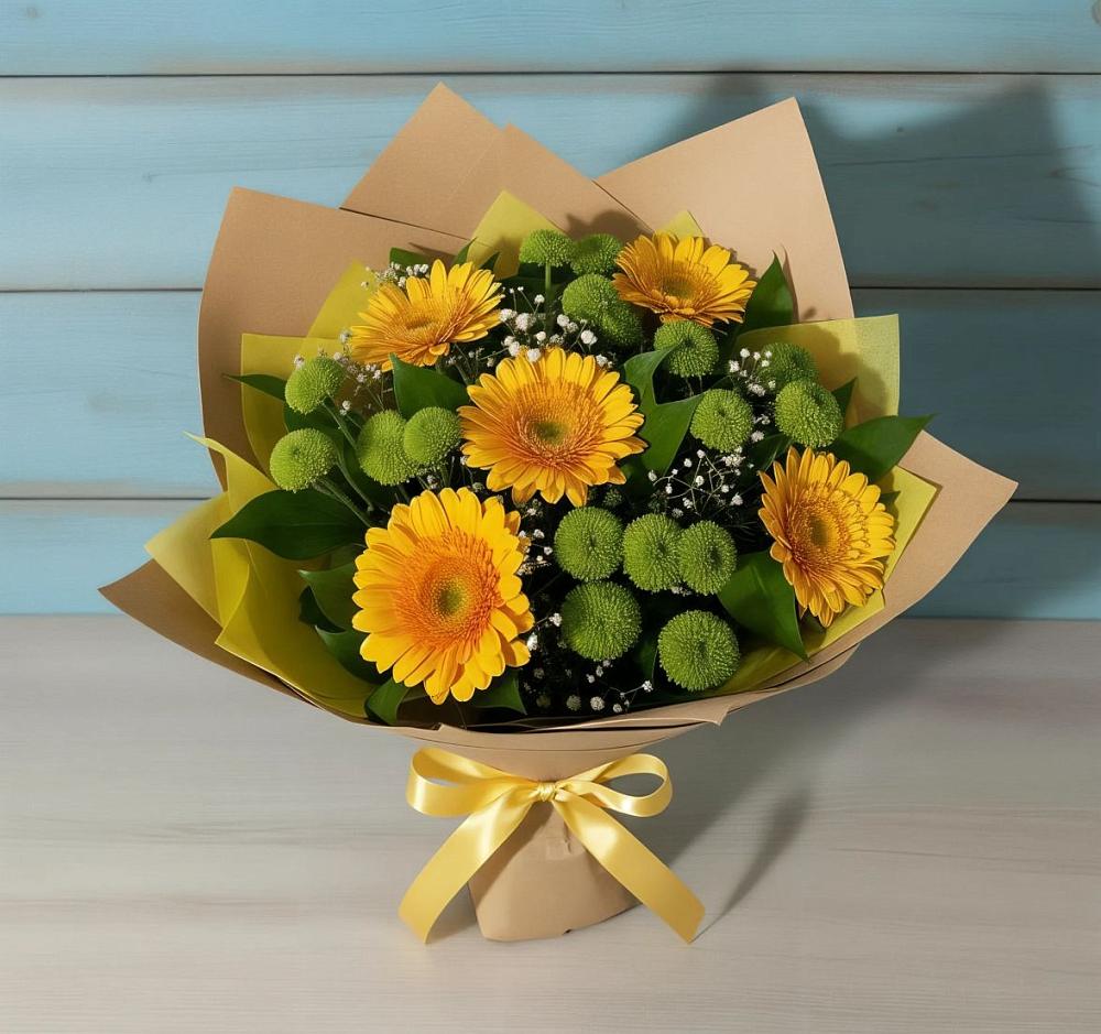 Букет цветов из: Герберы и Хризантемы в Поселок Кузяевского фарфорового завода