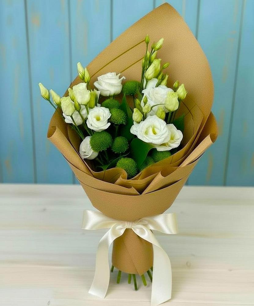 Букет цветов из: Хризантемы и Лизиантусы в Поселок Кузяевского фарфорового завода