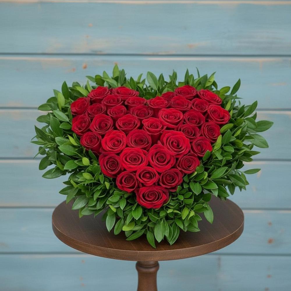 Цветочная композиция из Розы в виде сердца в Поселок Кузяевского фарфорового завода