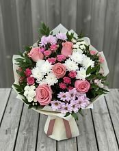 Букет цветов из:  Альстромерии, Гвоздики, Розы и Хризантемы в Поселок Кузяевского фарфорового завода