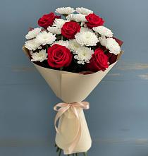 Букет цветов из:  Розы и Хризантемы в Поселок Кузяевского фарфорового завода