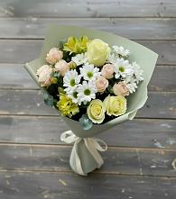 Букет цветов из:  Альстромерии, Розы и Хризантемы в Поселок Кузяевского фарфорового завода