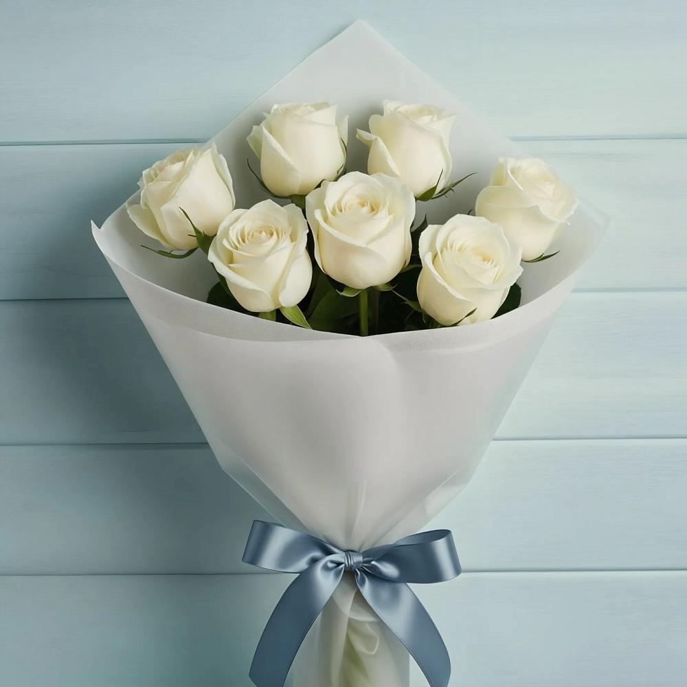 Букет 7 Белых роз Эдлесс Лав в Поселок Кузяевского фарфорового завода